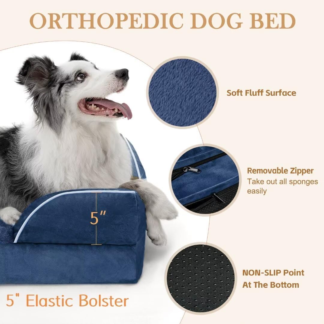 Comfort Expression PV Washable Jumbo Dog Bed for Extra Large Dogs, Waterproof Orthopedic Dog Beds, Jumbo Breed Pet Sofa Couch with Removable Cover & Non-Slip Bottom(Navy Blue)