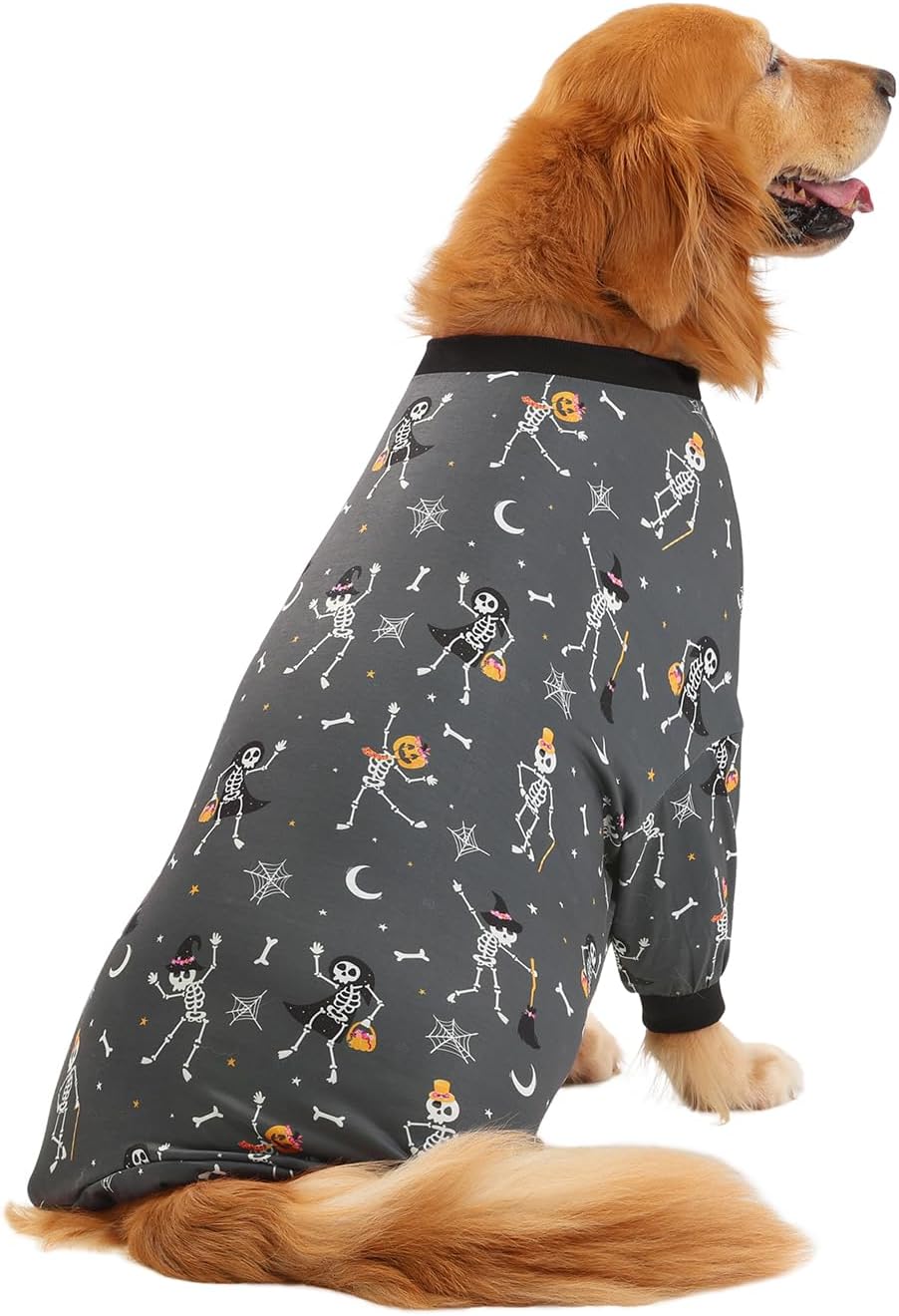HDE Dog Pajamas One Piece Jumpsuit Lightweight Dog PJs Shirt for M-3XL Dogs Skeleton Bones - XL