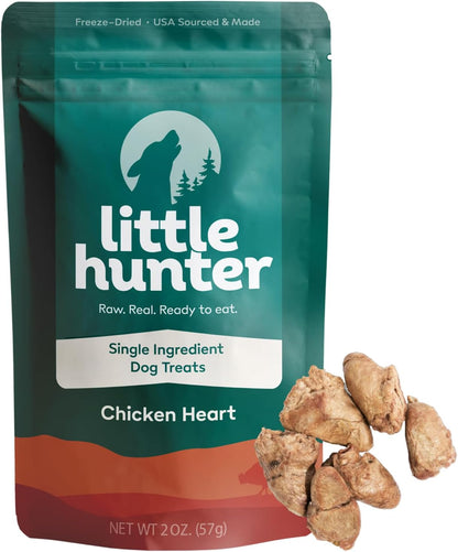 Little Hunter Freeze Dried Dog Treats - Chicken Hearts - Raw Single Ingredient Chicken Heart Dog Treats for Snacks, Training, Dog Food Toppers - All Natural, Healthy Dog & Puppy Treats, 2 oz