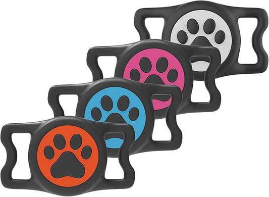 4 Pack Air tag Dog Collar Holder, Waterproof Silicone | Full Body Covered | Anti-Lost | Protective Tag Holder | for Pet Collar | Fits All Width Collars (Pink-White-Rosered-Blue)