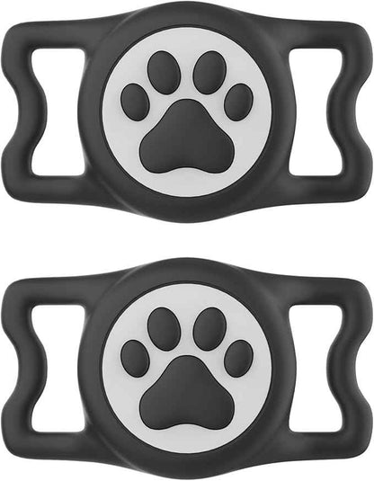 2 Pack Waterproof Airtag Dog Collar Holder for Apple Air Tag, Silicone Dog Airtag Holder for Dogs & Cat Collars (Black&White)