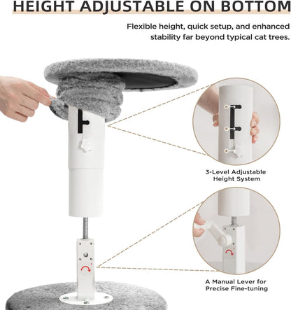 Made4Pets Floor to Ceiling Cat Tree 93-106'',Tall Cat Tower 5 Tiers,Adjustable Height, Stable Cat Tree Tower with Scratching Posts, Fluffy Condo, Hammock and Ball Toy for Indoor Cats/Kitten, Gray