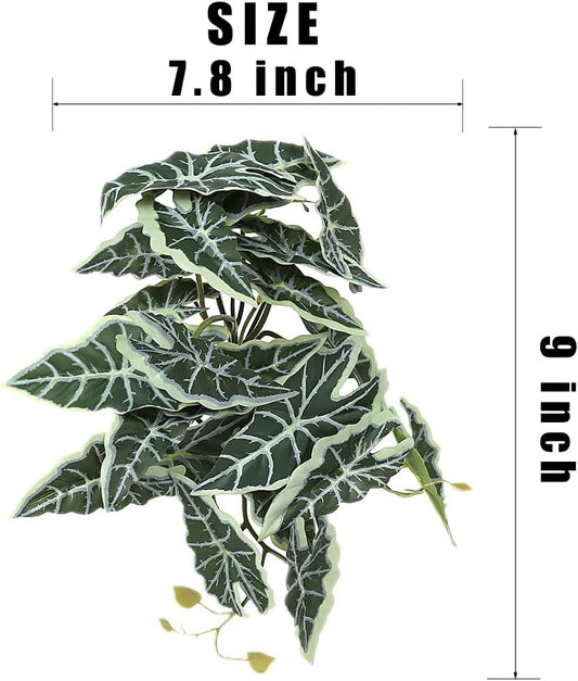 Reptile Plants for Terrarium, Amphibian Habitat Decor Artificial Hanging Plants with Suction Cup - Fake Alocasia Black Velvet