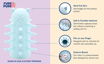Furr&Purr Cat Brush, Scratcher, and Massager - Indoor Cat Calming Care with Face Scratcher, Finger Brush (3-Pack, Made in USA)