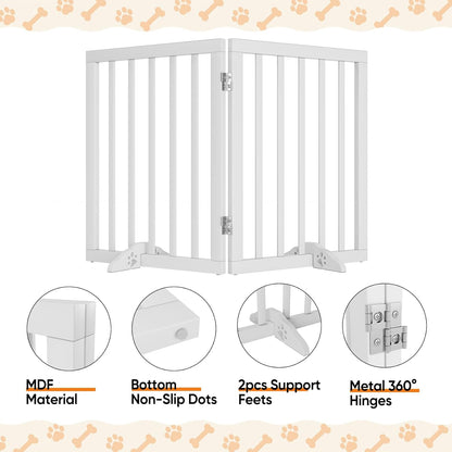 Freestanding Foldable Dog Gate 2 Panel,Fully Assembled Dog Gates for Doorways, Wooden Pet Gates for The House, 24-inch Tall Door Gate Indoor