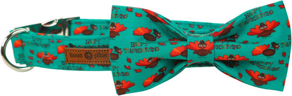 Lionet Paws Thanksgiving Day Dog Collar with Bowtie, Dog Bowtie Collar with Metal Buckle for Dogs, Adjustable Comfortable Turkey Dog Collar Girl Boy Gift, L, Neck 16-24 in