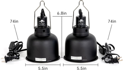 2 Pack Reptile Light Fixture, 5.5in Deep Dome Reptile Lamp Fixture, Optical Reflection Cover, Separate Switch & Hook, Terrarium Light Fixture for Reptile Heat Basking UVB Bulbs, 100W, Black