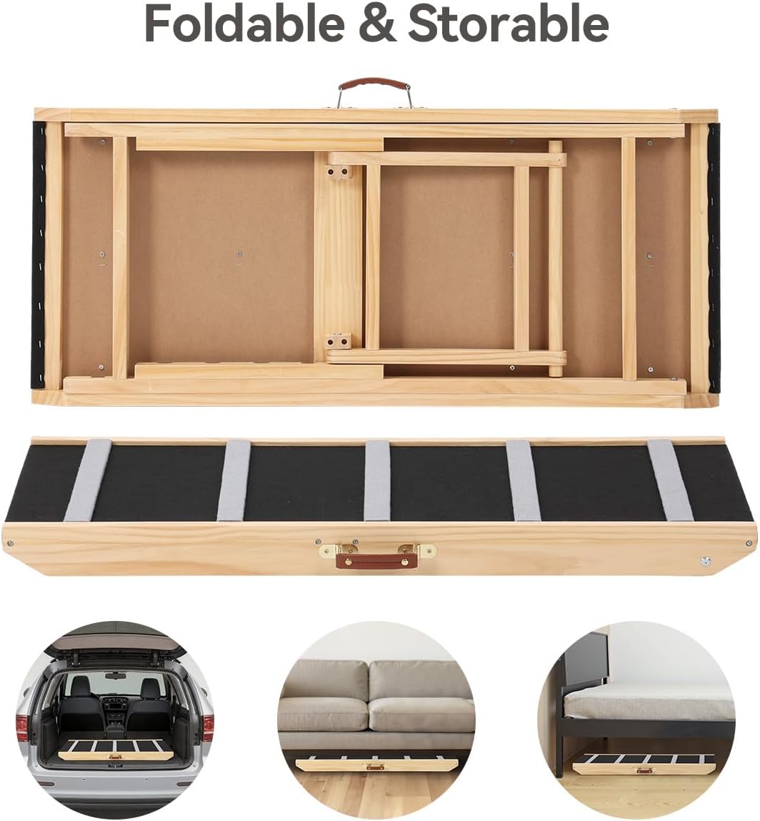 PawGiant Portable Dog Ramp for Bed, 39.4" L x 16.9" W Extra Wide Wooden Pet Ramp for Large Small Dogs, 5 Adjustable Heights from 14.5" to 26.3", Foldable Dog Ramp for Car Couch, Hold Up to 200LBS - Pawvie