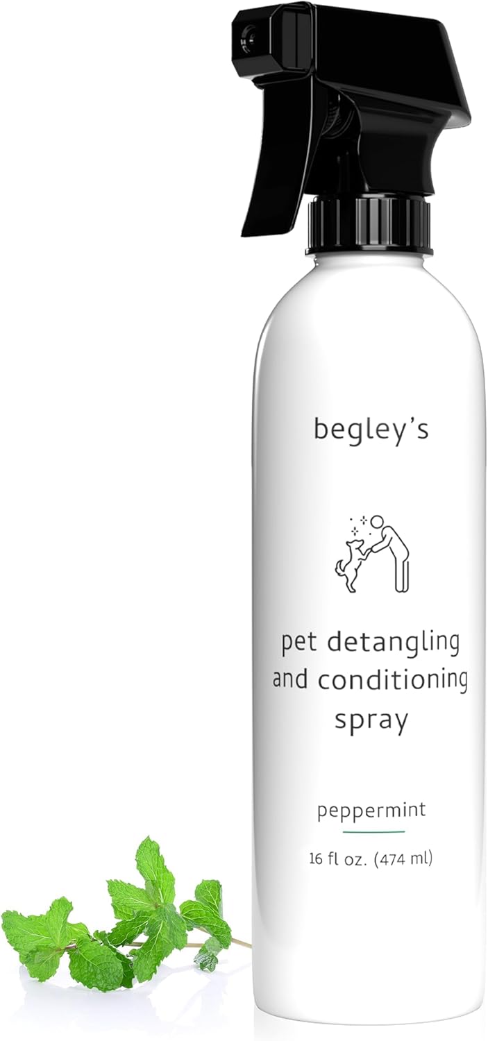 Begley's Pet Detangling Spray - Premium Essential Oil Scented Detangler Spray for Dogs, Puppies & Cats - Dog Leave in Conditioner Spray - Dematting Spray for Dogs & Pets - 16 oz, Peppermint