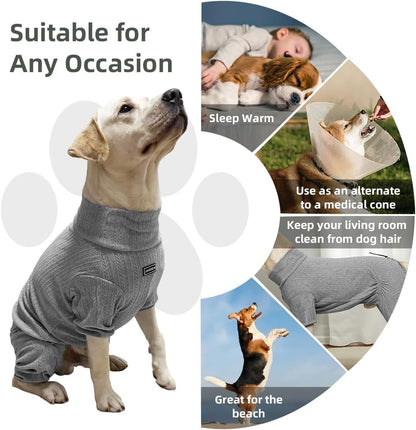 Dog Pyjamas PJS Sweater Clothing and Loungewear Suitable for Large to Giant Breeds of Dogs, Neutering Suits, Extra-Large Stretch Fabric, Four-Legged Dogs Clothes Pyjamas (Sweater Gray, L)