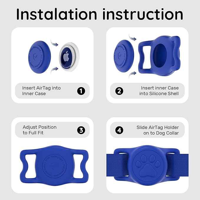 for Airtag Dog Collar Holder, Dog Airtag Holder Waterproof, Lightweight & Soft Silicone Air Tag Case for Pet Collars, Works with Multiple Tracker Tag Products (Blue1, 1 Pack)