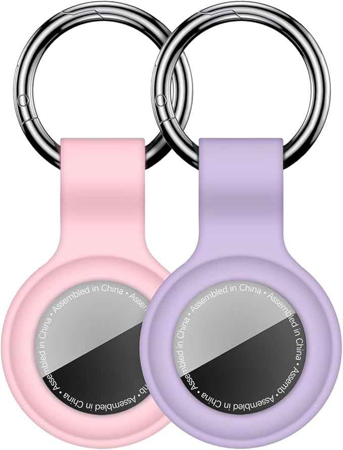 [2 Pack] Case for AirTag 2nd Gen (2026) & 1st Gen, Silicone Holder Keychain Key Ring, Protective Cover for Air Tags, GPS Finder Accessories for Bags, Pets, Kids, Luggage, Pink+Purple