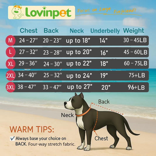 LovinPet Dog Pajamas Large Sized Dog, Anti Licking, Recovery Suit, Lightweight Jurassic Knit, UV for Large Dogs/XXL