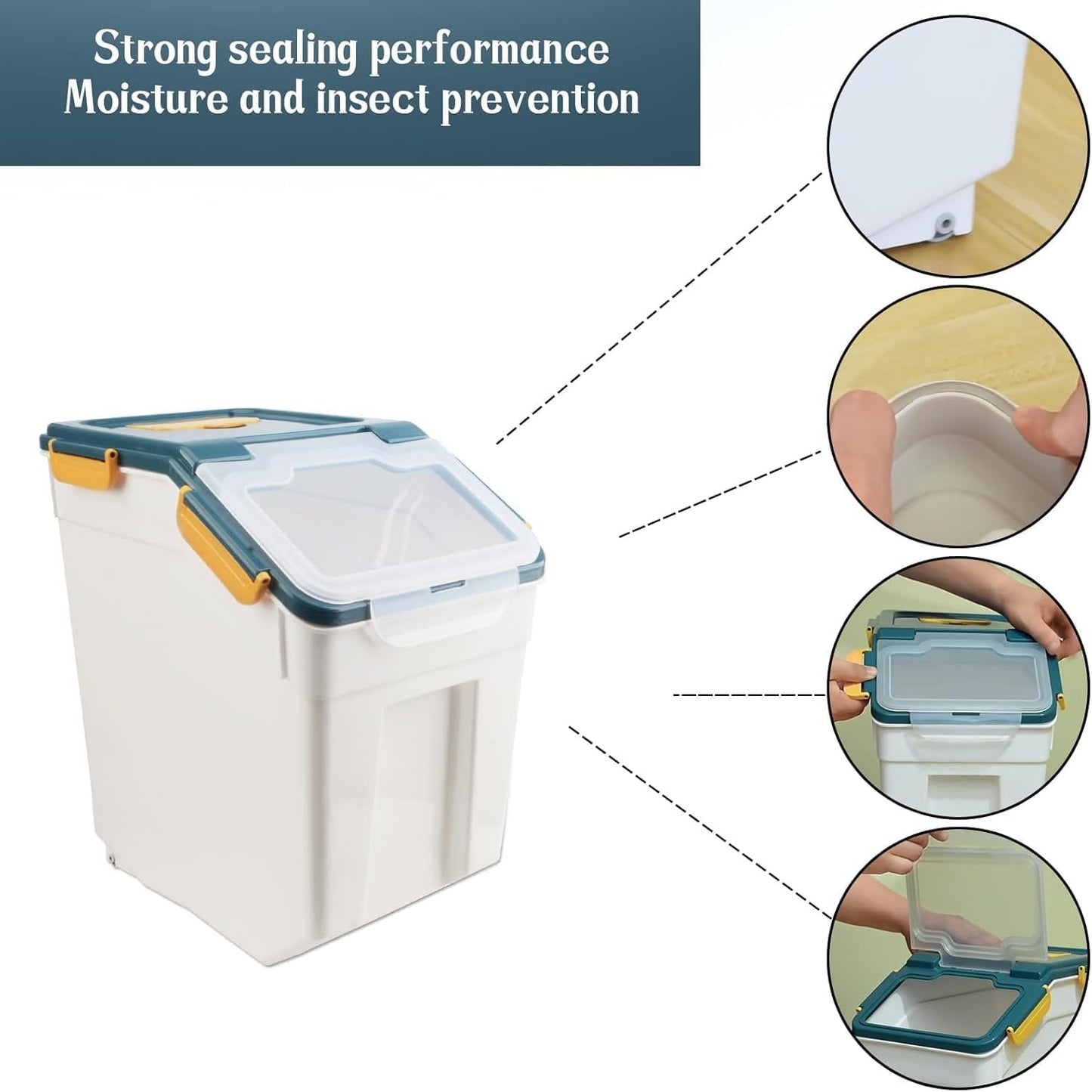 AnRui Rice Storage Container 50LB, Airtight Flour Storage Containers, Plastic Cereal Grain Dispenser Organizer Pet Food Storage Bin with Lid, Measuring Cup, Scoop, Blue, 2Pcs,Total Capacity:100LB