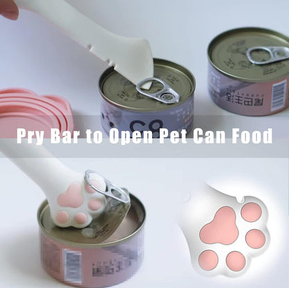 Meow&Woof Cute Cat Pet Can Food Cover with Spoon - One Lid and One Spoon Pack (White&Pink)
