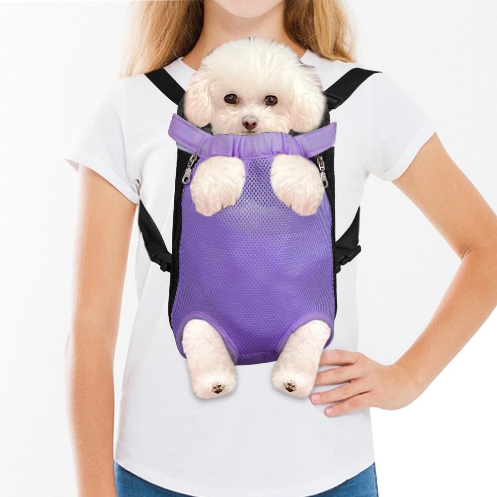 FEimaX Dog Carrier Backpack Pet Legs Out Front Cat Travel Bag, Adjustable Puppy Backpacks Carriers Hands-Free for Small Medium Dogs Cats Hiking Traveling Camping Daily Walking (Large, Purple)