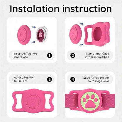 2-Pack Waterproof Dog Collar Airtag Holder,Stretchy Silicone Full Body Covered tag Holder for Dog Cat Collars (Pink/Rosered Luminous)