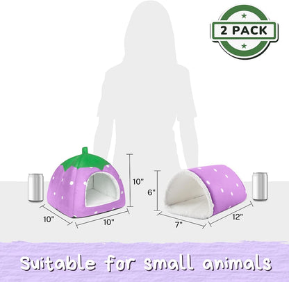 Guinea Pig Hideout with Tunnel, Washable Chinchilla House Bed, Fleece Hideaway, Enrichment Toys, and Cage Accessories for Ferret Hedgehog Small Animal