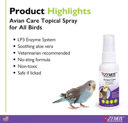 Zymox Avian Care Topical Spray for All Birds, 2 oz. – Soothes Irritated Skin & Supports Healthy Plumage for All Birds, Fowl & Poultry