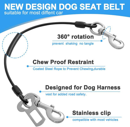 Dog Seat Belt Harness for Car,Dog Seatbelt of Coated Wire Leash Safety Restraint,No Chew Tether Cable Vehicle Dog Accessories,Double Clips & Latch (Black, 32 inch/80 CM)