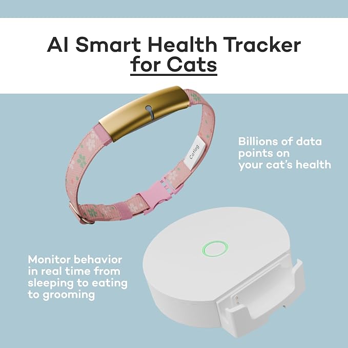 Health Tracker for Cats - Smart Cat Collar with Safety Breakaway Buckle for Indoor Cats, Wellness Alerts, Real-time Monitoring (Sakura, XS)