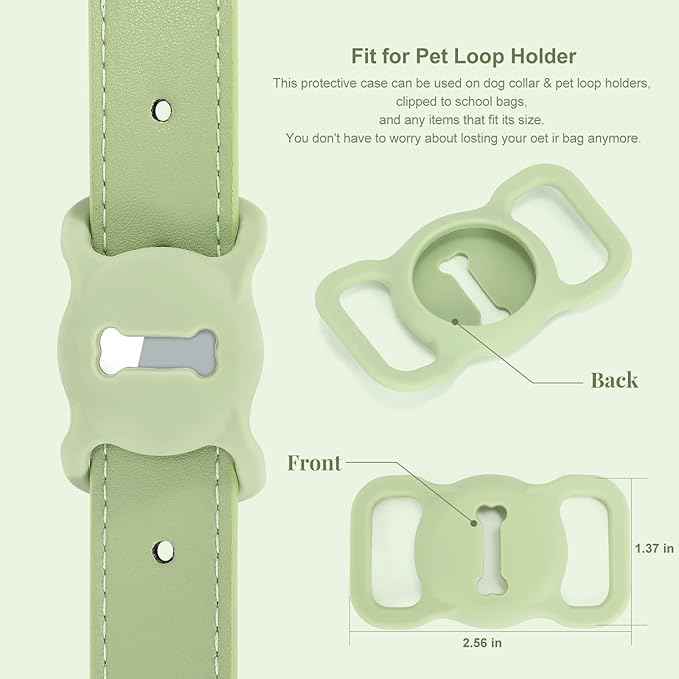 Airtag Leather Dog Collar for Small Medium Large Dog Adjustable Soft Padded Air Tag Puppy Collar Heavy Duty Metal Buckle Collar with Anti-Lost Airtag Holder Protective Case,S,Green