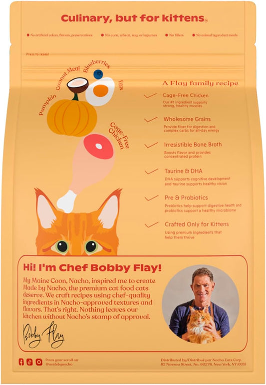 Made by Nacho Kitten Dry Kibble Infused with Bone Broth, Healthy High Protein Cat Food, Cage-Free Chicken and Chicken Liver, 2lb Bag