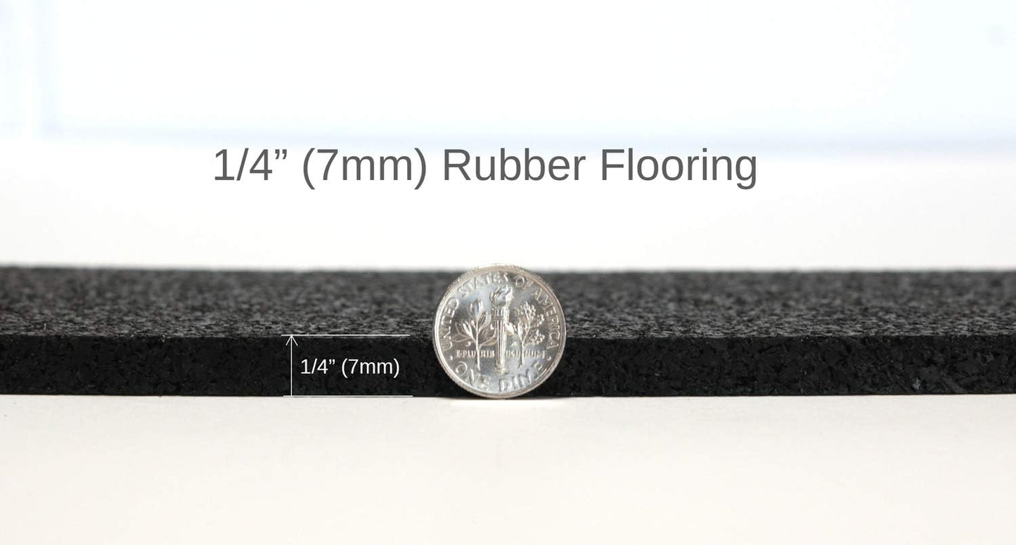 American Floor Mats 1/4in (7mm) Thick Solid Black 4' x 6' Heavy Duty Rubber Rolls, Protective Exercise Mats, Home Gym Rubber Flooring