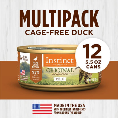 Instinct Original Pate Wet Cat Food, Grain Free Recipe - Real Duck, 5.5 oz. Cans (Pack of 12)