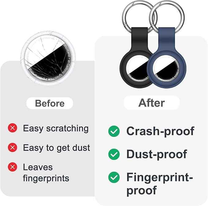 [2 Pack] Case for AirTag 2nd Gen (2026) & 1st Gen, Silicone Holder Keychain Key Ring, Protective Cover for Air Tags, GPS Finder Accessories for Bags, Pets, Kids, Luggage, Black+Blue