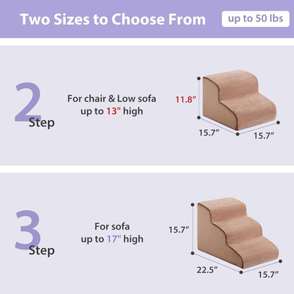 Dog Stairs for Small Dogs, 2-Steps Dog Ramp for Couch, Pet Stairs with Highly Supportive Foam and Non-Slip Bottom, Pet Steps for Cat & Doggie (High 11.8 Inch)