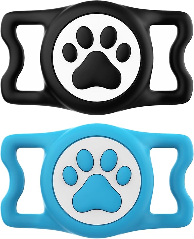IP68 Waterproof Compatible with AirTag Dog Collar Holder, Silicone Dog Air tagholder for AirTag (Black&Blue)