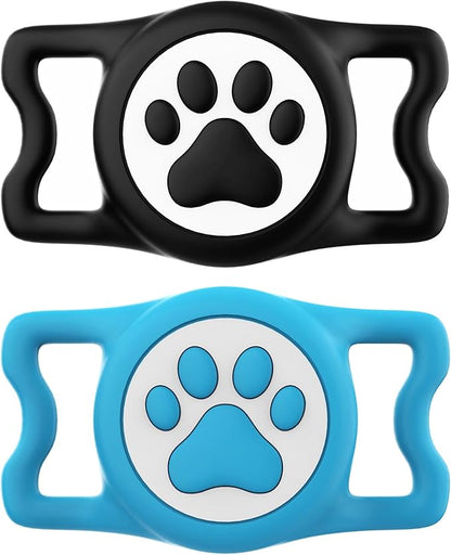 IP68 Waterproof Compatible with AirTag Dog Collar Holder, Silicone Dog Air tagholder for AirTag (Black&Blue)