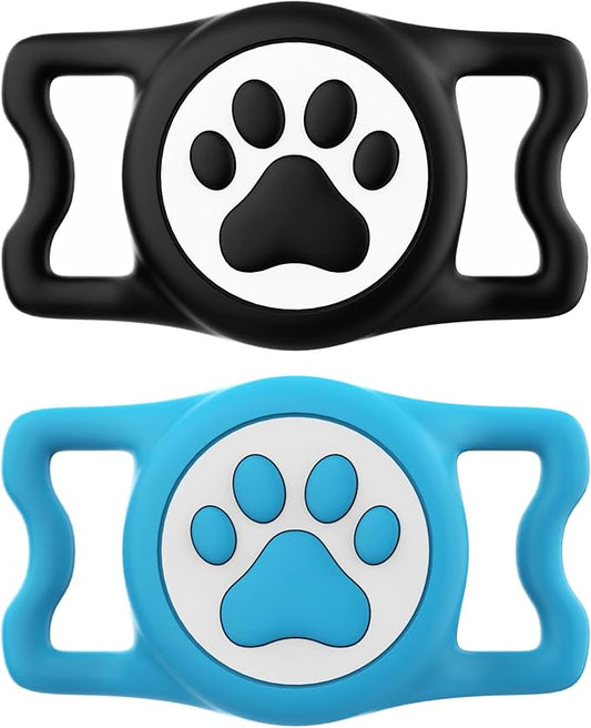 IP68 Waterproof Compatible with AirTag Dog Collar Holder, Silicone Dog Air tagholder for AirTag (Black&Blue)