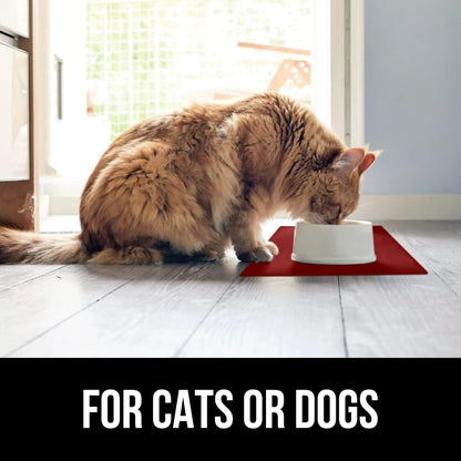 GORILLA GRIP 100% Waterproof Raised Edge BPA Free Silicone Pet Feeding Mat, Dog Cat Food Mats Contain Spills Protects Floors, Placemats for Cats and Dogs Water Bowl, Pets Accessories 32x24 Red