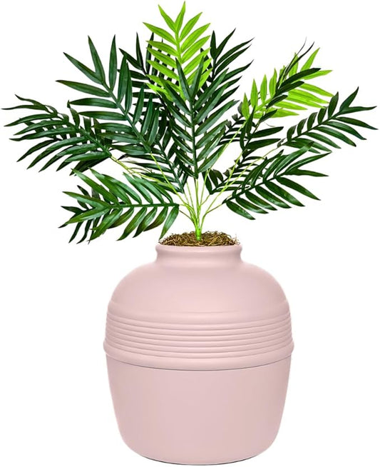 Good Pet Stuff Hidden Litter Box Planter, Decorative Cat Litter Enclosure with Carbon Filter, Artificial Plant, Easy Clean, Removable Liner, Round Style, Essentials Kit, Blush Pink