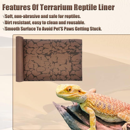Tfwadmx Reptile Carpet Sand Mat for Bearded Dragon Terrarium Substrate Liner Brown Reversible Lizard Bedding Mats for Cage Leopard Gecko Tortoise Turtle Snake Chameleon with Tweezer 20"x 39"(1 Pcs)