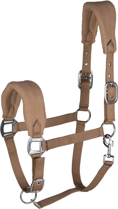 HORZE Kiel Adjustable Horse Halter with Fleece Padding - Tan - Cob
