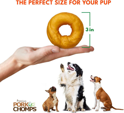 Pork Chomps Roasted Pork Skin Dog Chews, 3-inch Donuts, 2 Count (Pack of 2)