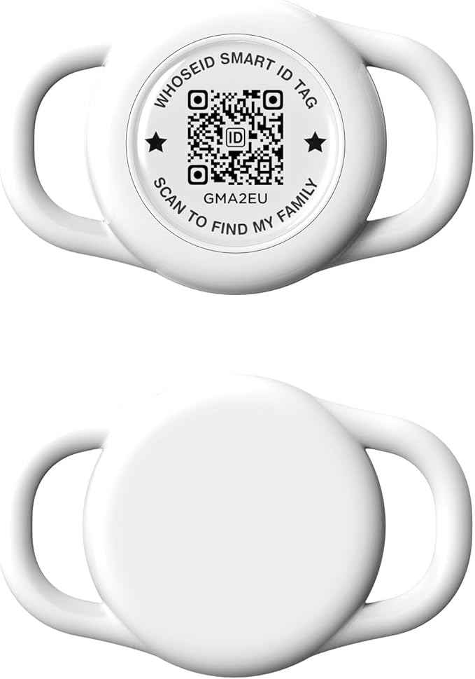 QR Code Airtag Holder, Scan QR Code Send Location Alert Email, Waterproof Full Body Protection Anti-Lost Air Tag Case, Airtag Accessories for Dog, Cats, Collar, Backpack (White, Small)