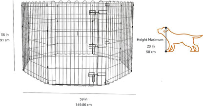 Amazon Basics Foldable Octagonal Metal Exercise Dog Playpen - Indoor/Outdoor, Single Door, Medium (8 Panels, 24 x 36), Easy to assemble and store, 36" - Medium, Black