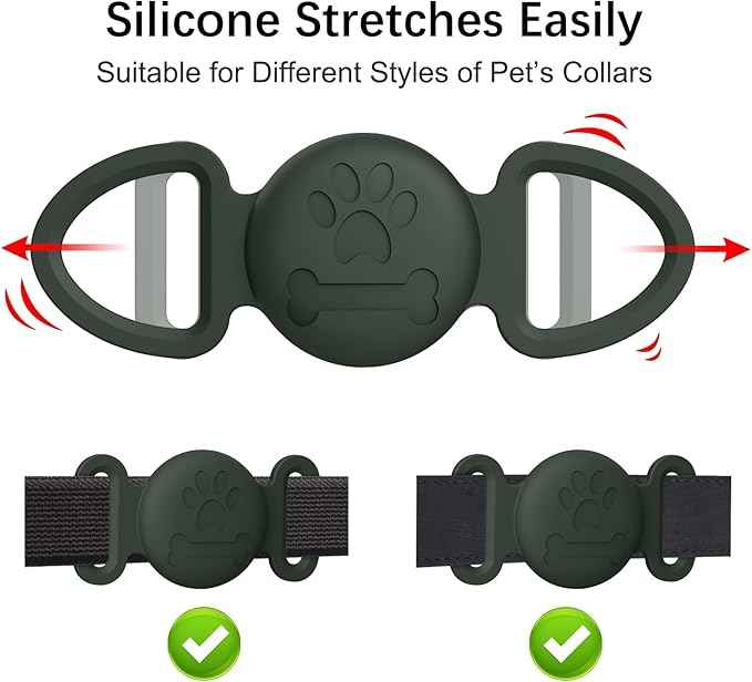 2 Pack Case for Airtag Dog Cat Collar Holder, Soft Silicone Anti-Lost Waterproof Protective Case Compatible with Apple Airtag, for Pet Dog Cat Collars Holder