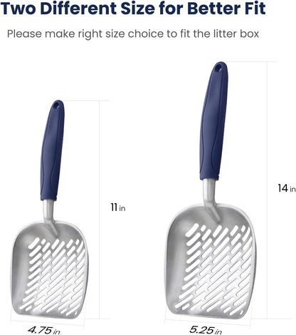 WePet Cat Litter Scoop, Aluminum Alloy Sifter, Kitty Metal Scooper, Deep Shovel with Diagonal Sifting Hole, Long Handle, Kitten Poop Lifter for Litter Box, Medium Size, Blue Handle