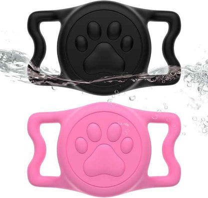 for Airtag Dog Collar Holder, Dog Airtag Holder Waterproof, Lightweight & Soft Silicone Air Tag Case for Pet Collars, Works with Multiple Tracker Tag Products (Black1+Pink1, 2 Pack)