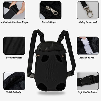 FEimaX Dog Carrier Backpack Pet Legs Out Front Cat Travel Bag, Adjustable Puppy Backpacks Carriers Hands-Free for Small Medium Dogs Cats Hiking Traveling Camping Daily Walking (X-Large, Black)