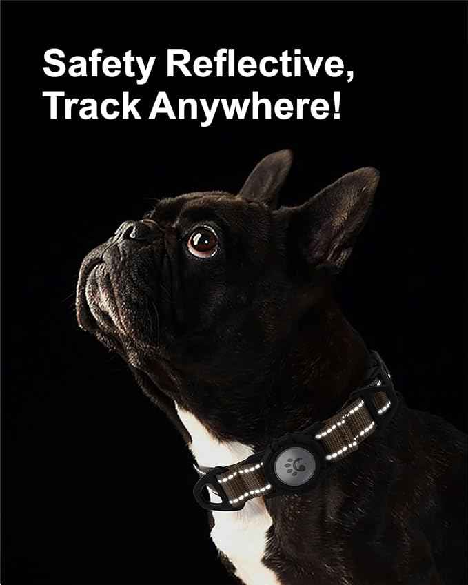 TagME Airtag Dog Collar,Waterproof Reflective Pet Collar with Airtag Holder,Soft Padded and Double D-Rings for Puppy,Brown