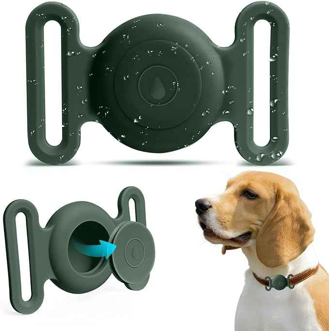 Dog Safety Pendant, Collar Holder for AirTag 2nd & 1st Gen, Pet Tracker Accessory for Dog GPS Tracking, Durable Silicone, Waterproof & Shock-Resistant, Anti-Scratch Anti-Loss(Dark Green, Large)