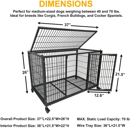 54 Heavy Duty Dog Crate Cage with Divider, Indestructible and Escape Proof Steel Kennel Indoor for High Anxiety Dogs with Removable Tray, Lockable Wheels, Double Door, Extra Large XL XXL