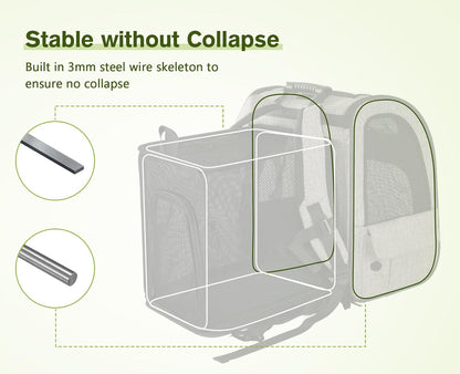 Pecute Pet Carrier Backpack, Large Cat Carrier Backpack, Expandable Cat Backpack with Breathable Mesh for Medium Large Cats, and Small Dogs, Dog Backpack Carrier for Travel Hiking Khaki - Pawvie