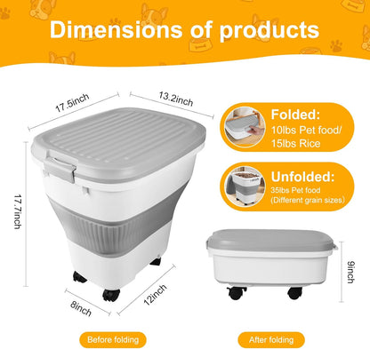 35 Lbs Dog Food Storage Container 2PCS, Collapsible Dog Food Container with Scoop for Pet/Dog/Cat/Bird Food,Keep Dry Food Fresh,Easy to Move